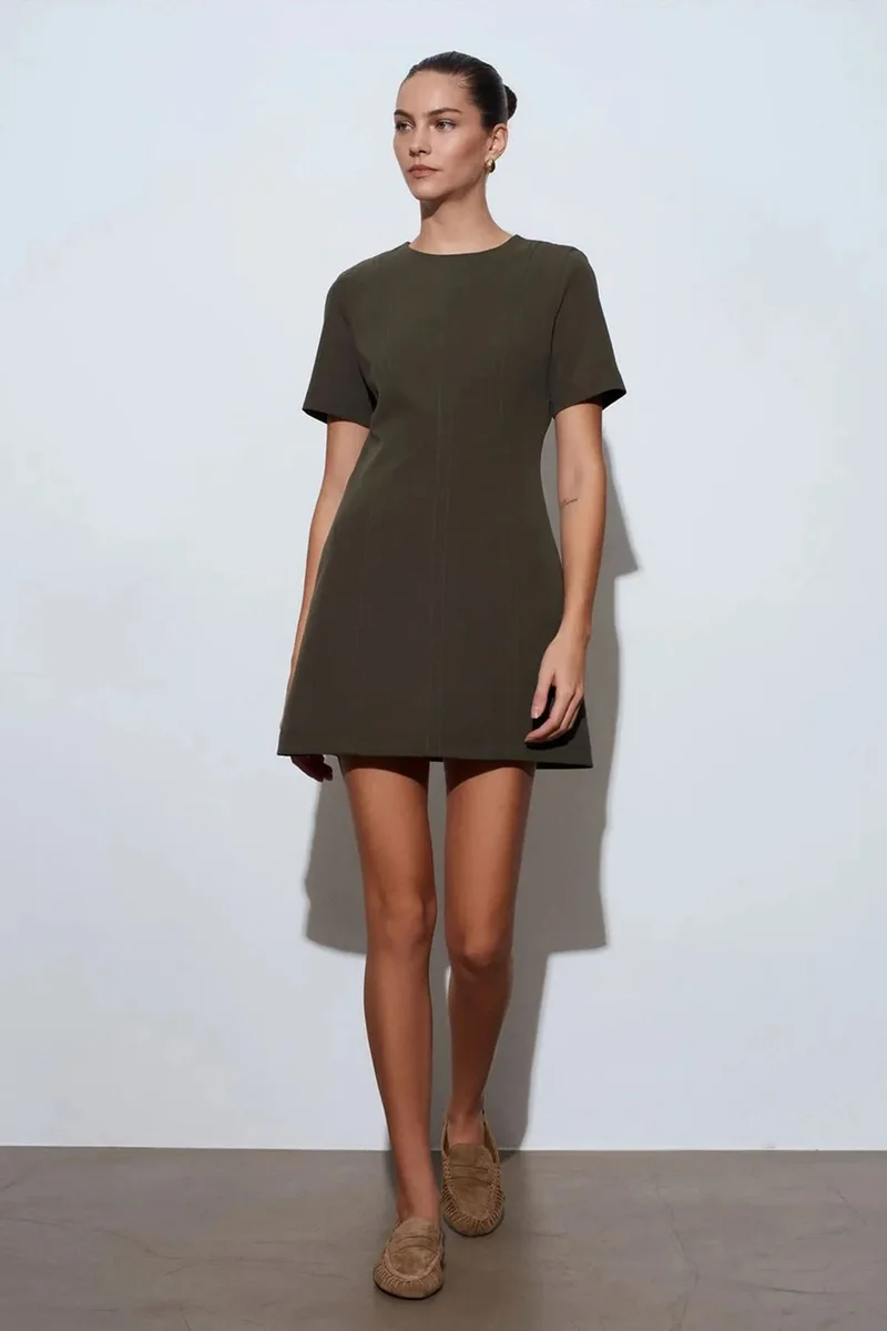 Dilvin Olive Green DILVIN Mini Shift Dress With Zipper for Women | Best Price UAE