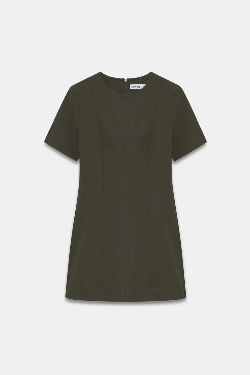 Dilvin Olive Green DILVIN Mini Shift Dress With Zipper for Women | Best Price UAE