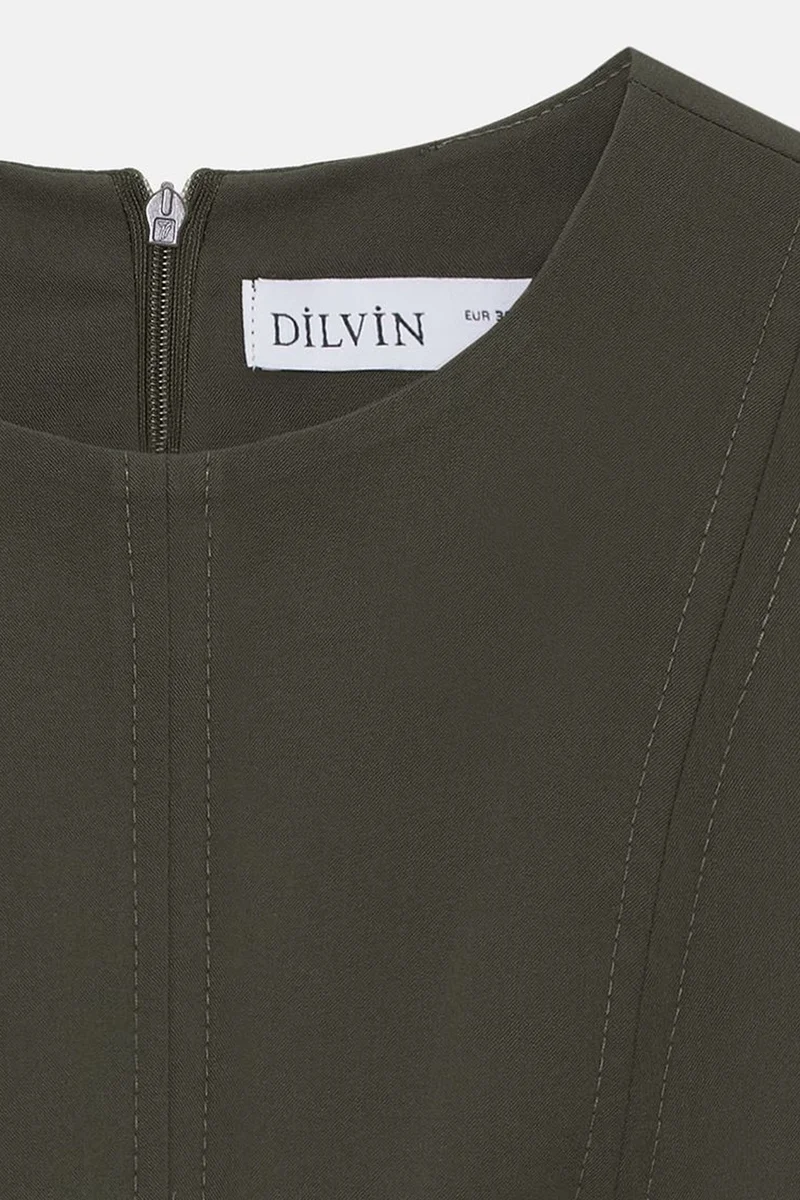 Dilvin Olive Green DILVIN Mini Shift Dress With Zipper for Women | Best Price UAE