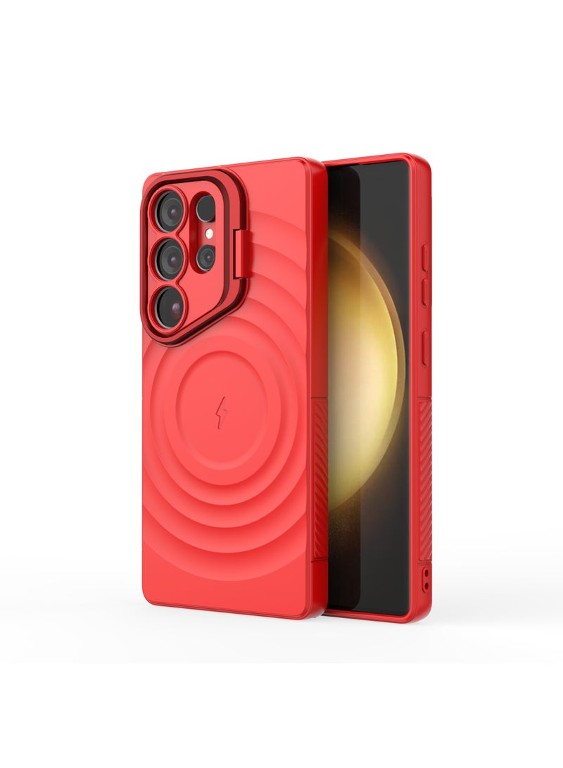 غطاء حمايه لهاتف سامسونج جلاكسي S25 الترا جراب ارمور مغناطيسي ياتي بحواف مرتفعة حول الشاشة وعدسة الكاميرا تساعد على منع الخدوش معا استاند للكاميرا - احمر - Image 3