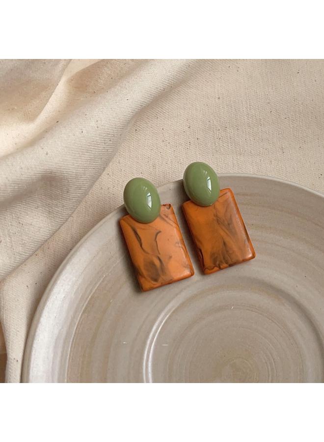 Retro Elegant Brown Earrings Female Geometric Blooming Acrylic Earrings Personality Fashion High Sense Earrings