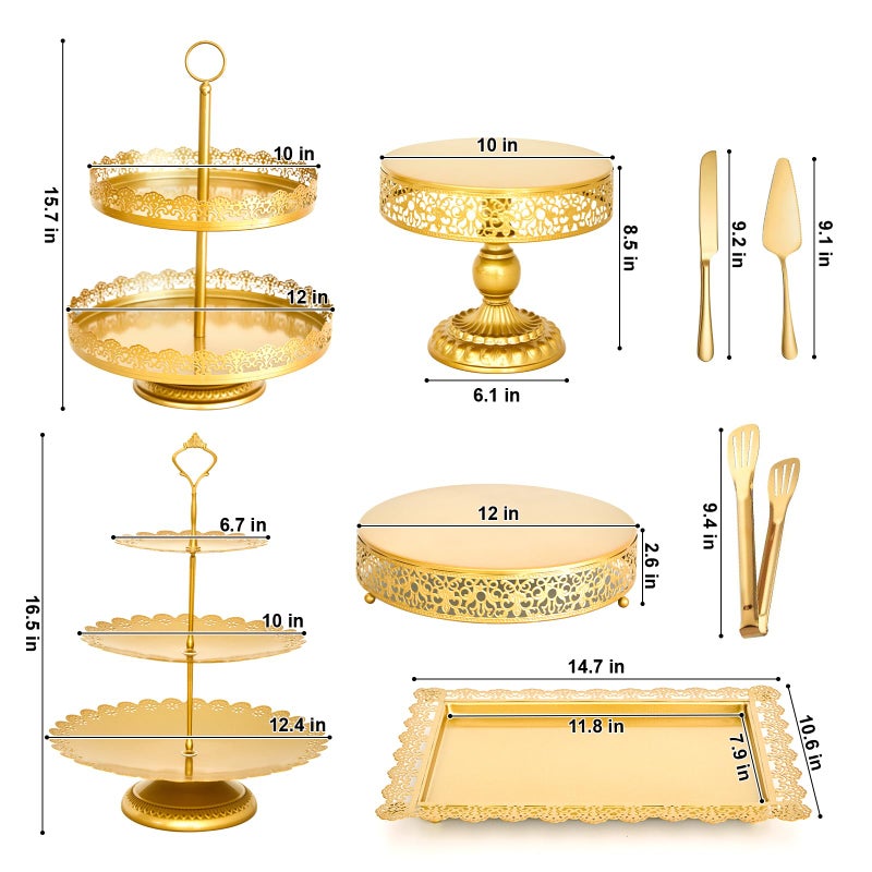 Aofure 11 Pcs Gold Cake Stand Set for Wedding, Dessert Table Display Set for Birthday, Metal Square Serving Trays for Candy, Cupcake Pop Stand Holder Tower with Round Base for Celebration, The Platters for Party - Image 5