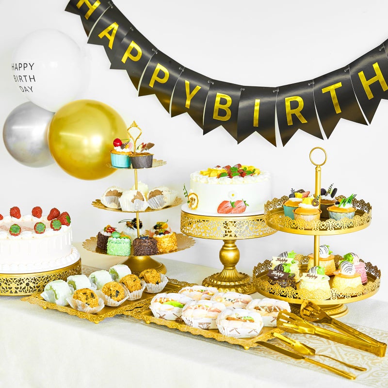 Aofure 11 Pcs Gold Cake Stand Set for Wedding, Dessert Table Display Set for Birthday, Metal Square Serving Trays for Candy, Cupcake Pop Stand Holder Tower with Round Base for Celebration, The Platters for Party - Image 4