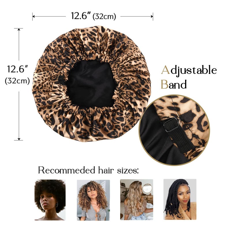 YANIBEST Adjustable Silk Bonnet Double Layer Satin Bonnet Hair Bonnet for Sleeping Bonnets for Women Hats Curly Natural Hair, Bold Cheetah - Image 2