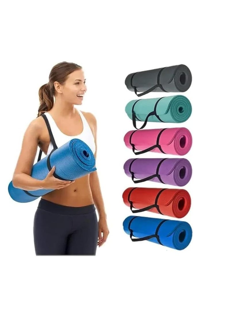 QSHOP Ultimate Premium 10mm Thick Yoga Mat with Attached Strap – Ideal for High-Intensity Interval Workouts, Pilates, Yoga, and Home Fitness Training  - Image 2