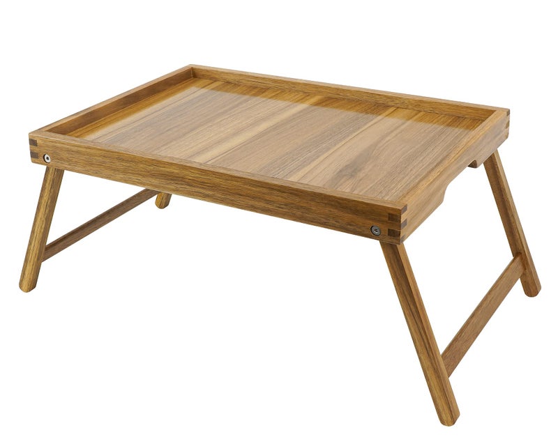 VaeFae Acacia Bed Table Tray Wooden Breakfast Tray with Folding Legs Bed Tray for Eating and Laptop Eating Trays for Bedroom Large Size