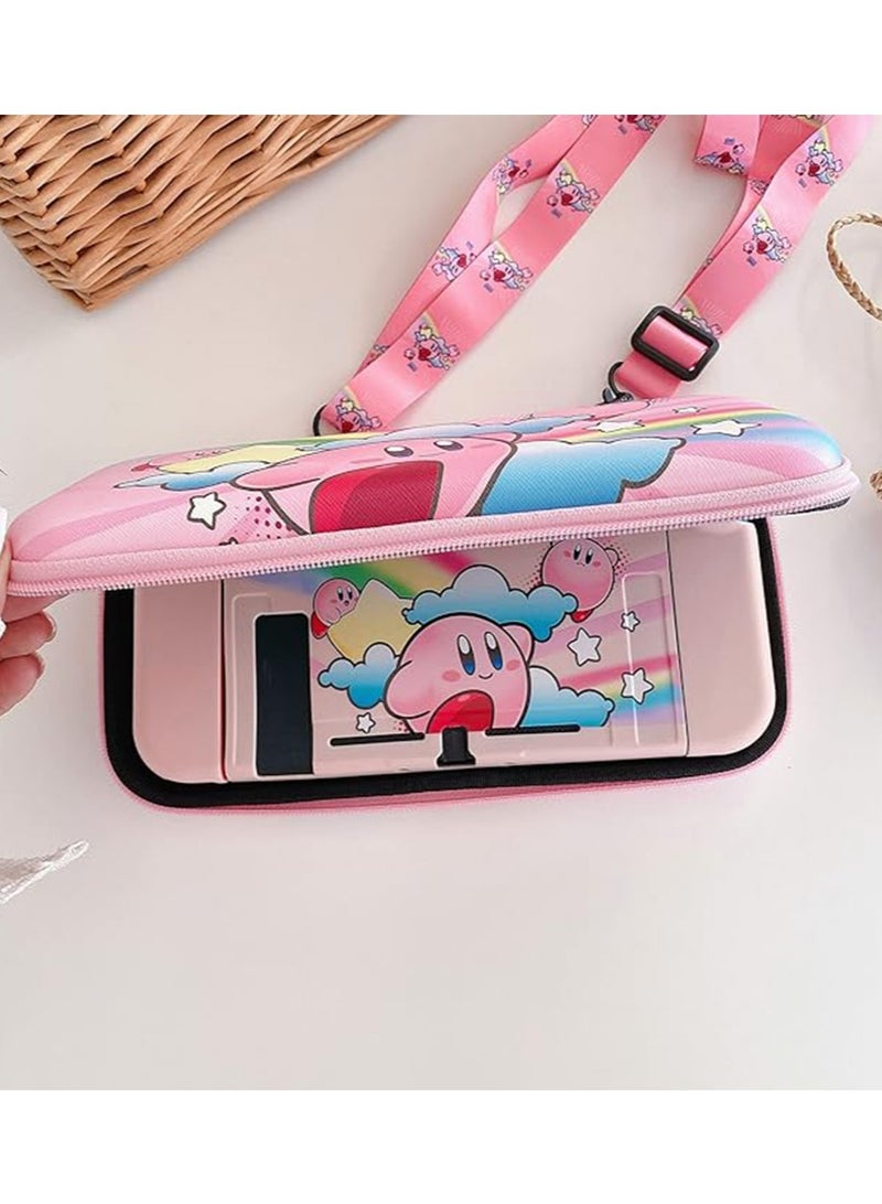 IINE Carrying Case Compatible with Nintendo Switch & OLED Mode， Pink Travel Carry Bag for Kirby, Accessories with Protective Hard Shell, Adjustable Shoulder Strap Travel Case Hard Carry Case for Girls - Image 4