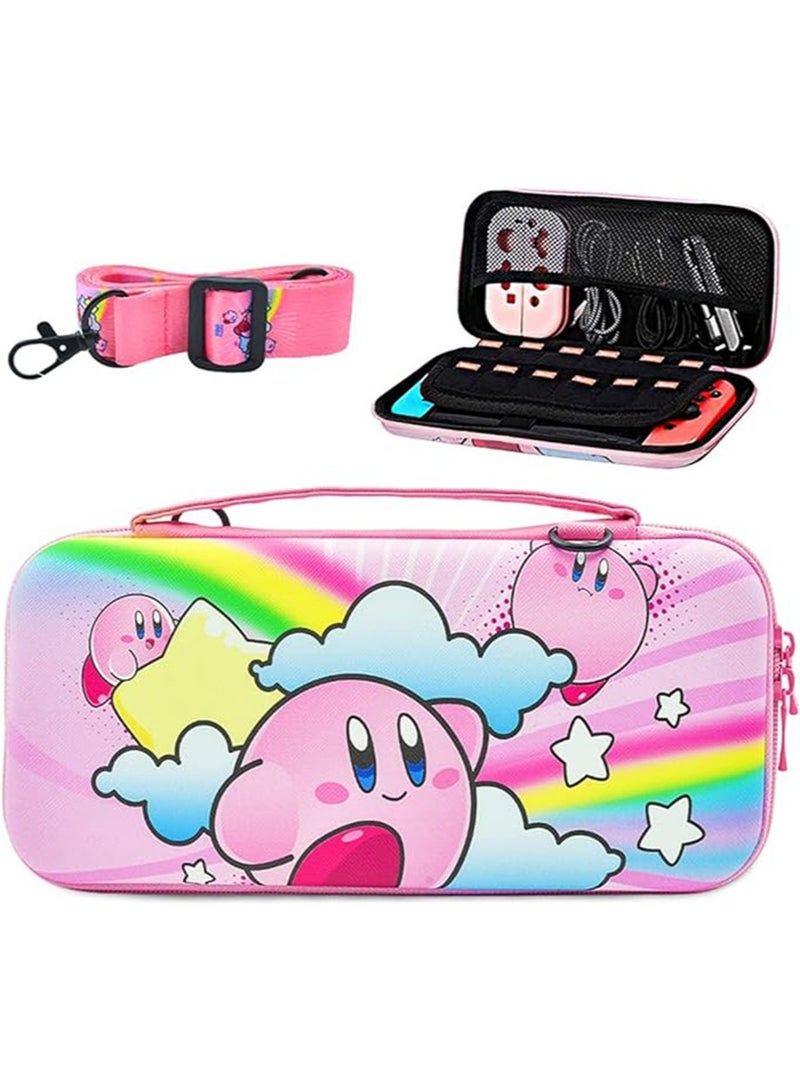 IINE Carrying Case Compatible with Nintendo Switch & OLED Mode， Pink Travel Carry Bag for Kirby, Accessories with Protective Hard Shell, Adjustable Shoulder Strap Travel Case Hard Carry Case for Girls - Image 1
