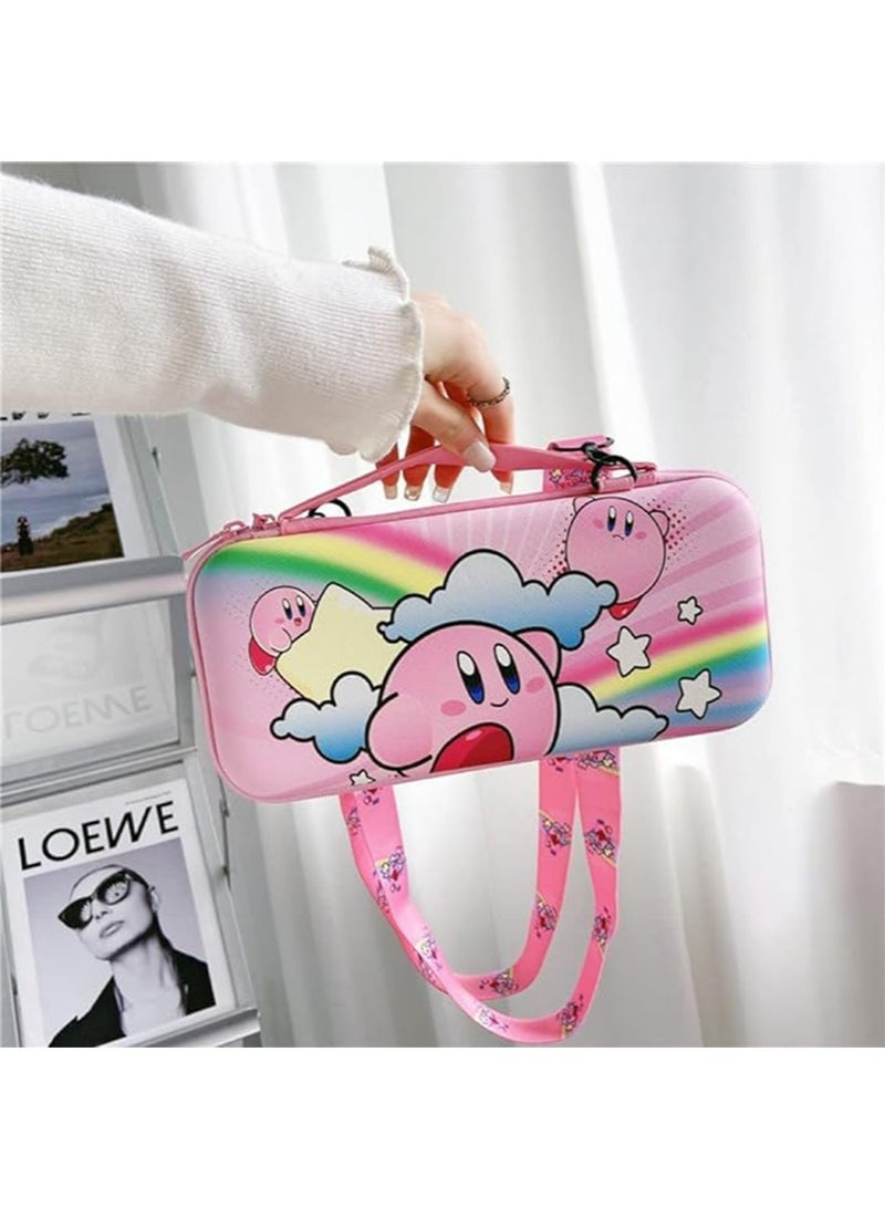 IINE Carrying Case Compatible with Nintendo Switch & OLED Mode， Pink Travel Carry Bag for Kirby, Accessories with Protective Hard Shell, Adjustable Shoulder Strap Travel Case Hard Carry Case for Girls - Image 5