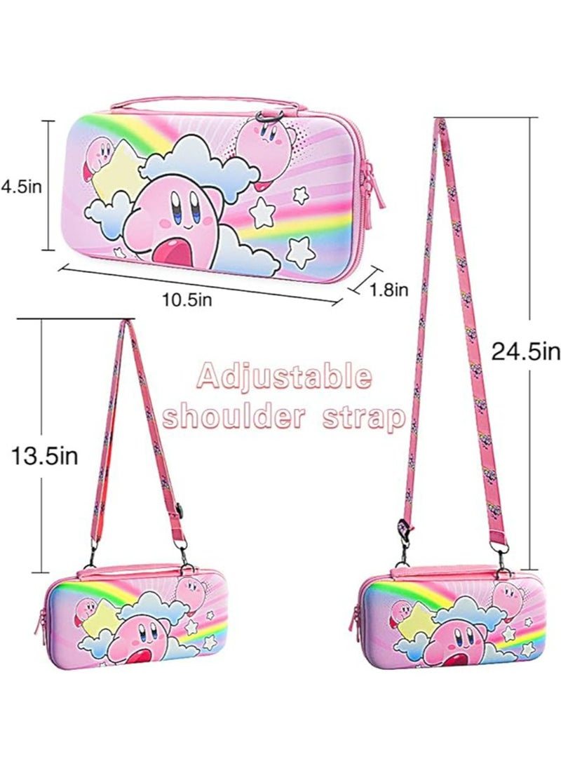 IINE Carrying Case Compatible with Nintendo Switch & OLED Mode， Pink Travel Carry Bag for Kirby, Accessories with Protective Hard Shell, Adjustable Shoulder Strap Travel Case Hard Carry Case for Girls - Image 2