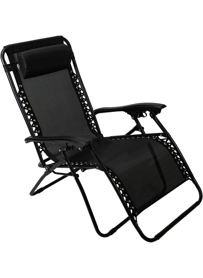 GRACIOUS MART GRACIOUS MART Outdoor Textilene Adjustable Zero Gravity Folding Reclining Lounge Chair with Pillow for Poolside Yard Beach Camping Outdoor Easy to Store Black Stainless Steel  - Image 1