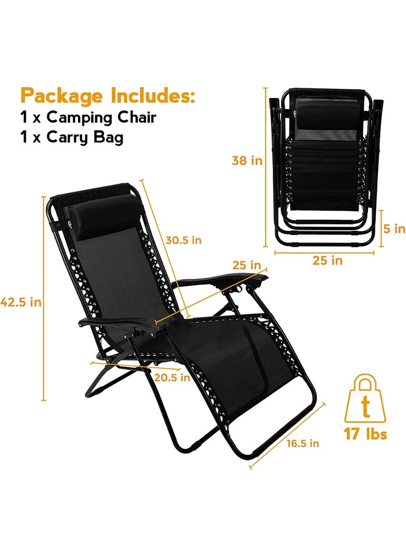GRACIOUS MART GRACIOUS MART Outdoor Textilene Adjustable Zero Gravity Folding Reclining Lounge Chair with Pillow for Poolside Yard Beach Camping Outdoor Easy to Store Black Stainless Steel  - Image 3