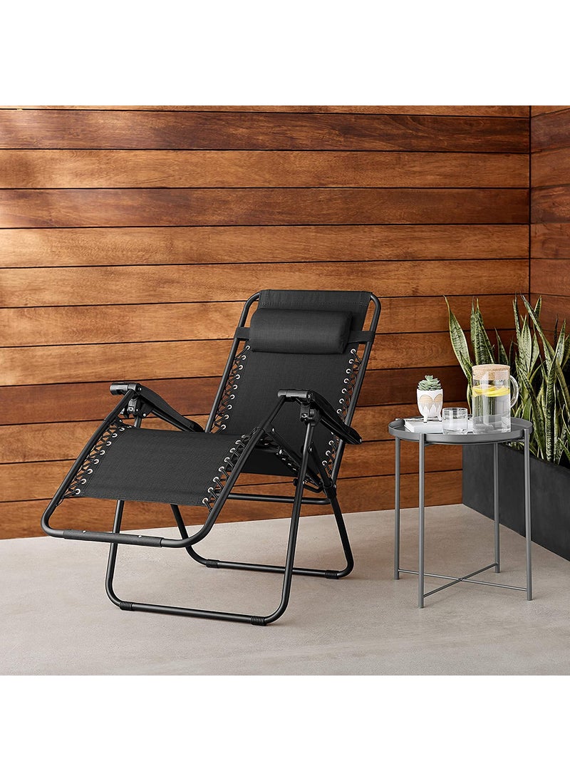 GRACIOUS MART GRACIOUS MART Outdoor Textilene Adjustable Zero Gravity Folding Reclining Lounge Chair with Pillow for Poolside Yard Beach Camping Outdoor Easy to Store Black Stainless Steel  - Image 2