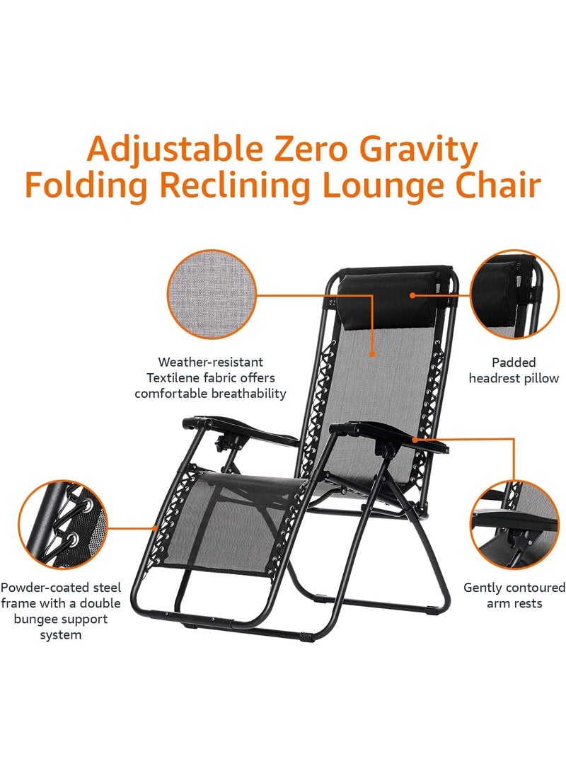 GRACIOUS MART GRACIOUS MART Outdoor Textilene Adjustable Zero Gravity Folding Reclining Lounge Chair with Pillow for Poolside Yard Beach Camping Outdoor Easy to Store Black Stainless Steel  - Image 4