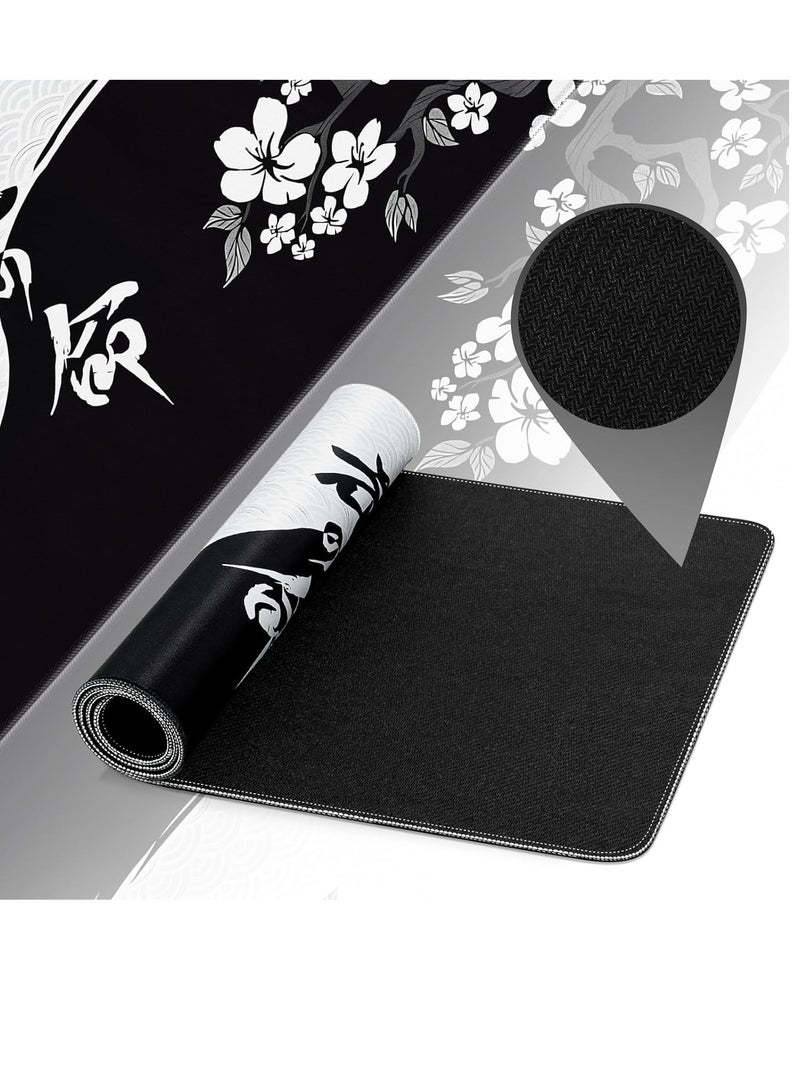 Japanese Black & White Flowers Gaming Mouse Pad Mat XL Size Anti Slip Base – Speed Edition | 70 X 30 cm - Image 2
