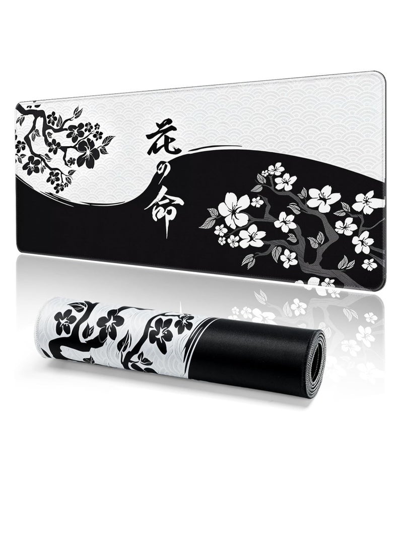 Japanese Black & White Flowers Gaming Mouse Pad Mat XL Size Anti Slip Base – Speed Edition | 70 X 30 cm - Image 1