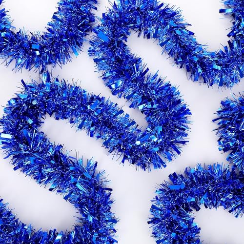 KRIWIN 6 pcs Artificial Tinsel Garlands Length-5.5 ft for Christmas Decor, Home Office Party Decoration (Blue) - Image 5