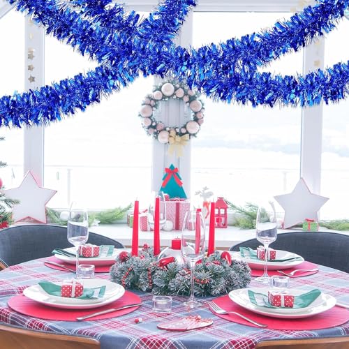 KRIWIN 6 pcs Artificial Tinsel Garlands Length-5.5 ft for Christmas Decor, Home Office Party Decoration (Blue) - Image 4