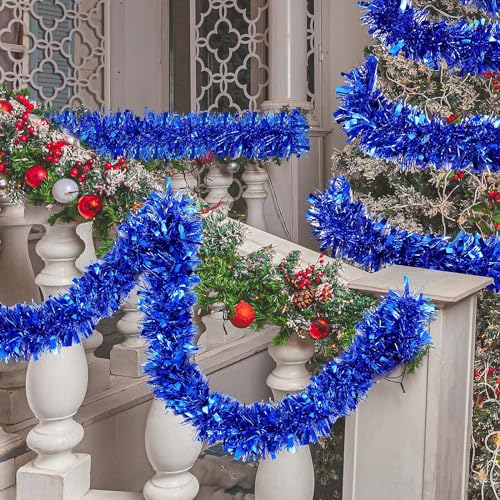 KRIWIN 6 pcs Artificial Tinsel Garlands Length-5.5 ft for Christmas Decor, Home Office Party Decoration (Blue) - Image 2