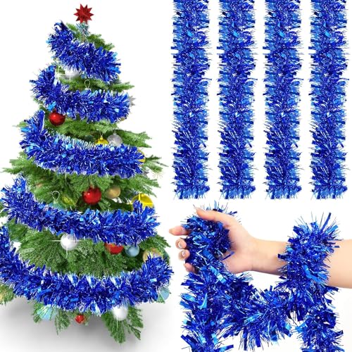 KRIWIN 6 pcs Artificial Tinsel Garlands Length-5.5 ft for Christmas Decor, Home Office Party Decoration (Blue) - Image 1