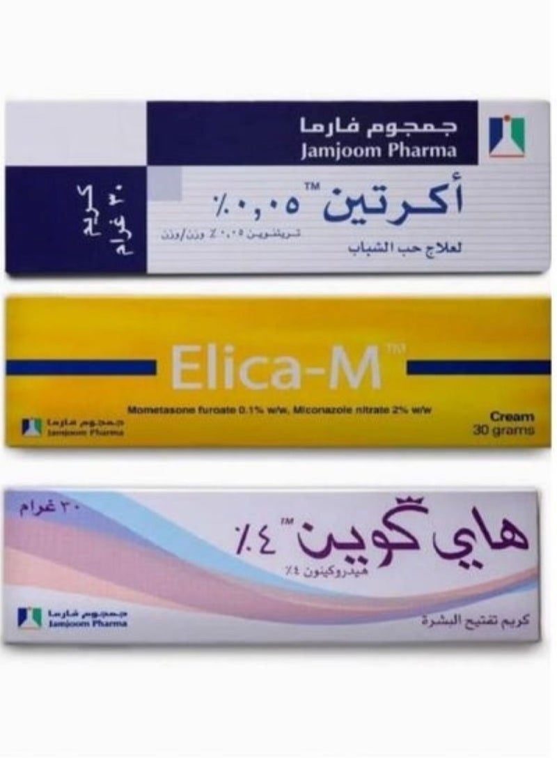 gsk Acr-etin Cream 30gm + Hi Qu-een Cream + Elic-a-M Cream 30gm