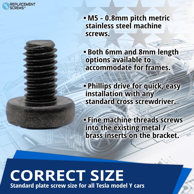 ReplacementScrews License Plate Screws Compatible with Tesla Model Y (My) - Stainless Steel - Black Oxide - Standard Length - Rear (Pack of 4) - Image 4