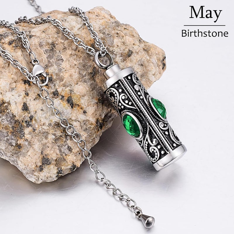 XIUDA Crystal Cremation Urn Necklace for Ashes Keepsake Stainless Steel Memorial Pendant with Flower - Image 2