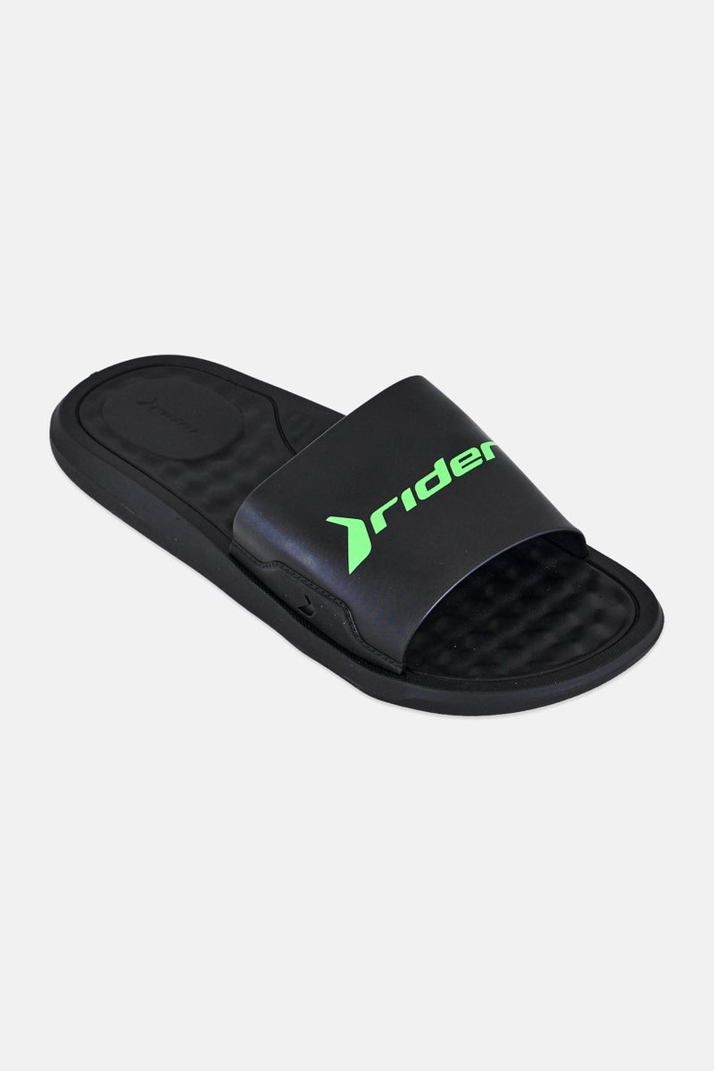 RIDER Men Brand Logo Slip On Slides, Black - Image 1