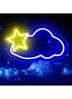 جيميسي لافتة نيون LED Star Cloud، لافتة نيون زرقاء/صفراء لديكور الحائط، لافتة نيون تعمل بمنفذ USB مع مفتاح تشغيل/إيقاف لغرفة النوم، غرفة المراهقين، غرفة الألعاب، البار، الحفلات  - Image 1