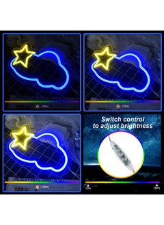 جيميسي لافتة نيون LED Star Cloud، لافتة نيون زرقاء/صفراء لديكور الحائط، لافتة نيون تعمل بمنفذ USB مع مفتاح تشغيل/إيقاف لغرفة النوم، غرفة المراهقين، غرفة الألعاب، البار، الحفلات  - Image 3