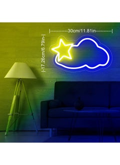 جيميسي لافتة نيون LED Star Cloud، لافتة نيون زرقاء/صفراء لديكور الحائط، لافتة نيون تعمل بمنفذ USB مع مفتاح تشغيل/إيقاف لغرفة النوم، غرفة المراهقين، غرفة الألعاب، البار، الحفلات  - Image 5