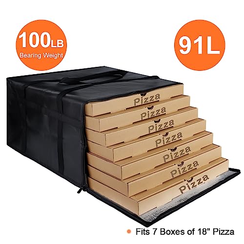 CIVJET Insulated Pizza Delivery Bag for Carry Hot, 20" x 20" x 14" Insulated Food Delivery Bag, Grocery Cooler Bags for Catering/Doordash, Commercial Food Warmers（Black, 1Pk） - Image 4