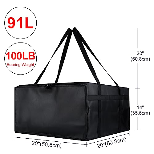 CIVJET Insulated Pizza Delivery Bag for Carry Hot, 20" x 20" x 14" Insulated Food Delivery Bag, Grocery Cooler Bags for Catering/Doordash, Commercial Food Warmers（Black, 1Pk） - Image 2