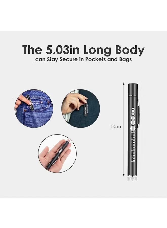 YJ Pocket Pen Clip Torch, USB Rechargeable LED Pen Ligh, Mini Flashlight with 2 LED Sources, Reusable LED Penlight for Students Doctors Nurses, Black - Image 4