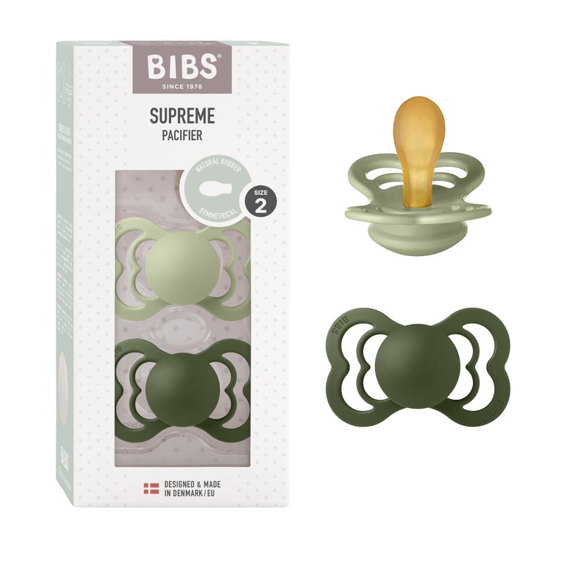 BIBS Pacifiers - Supreme Collection | BPA-Free Baby Pacifier | Made in Denmark | Set of 2 Sage/Hunter Green Color Premium Soothers | Size 6-18 Months - Image 1