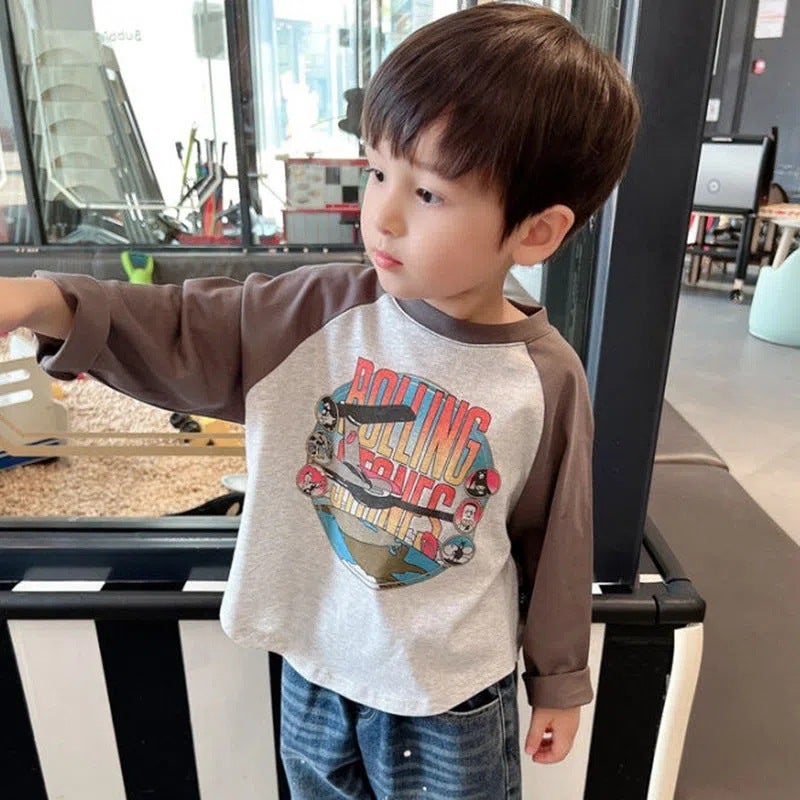 Giant Soft Waxy ~ Boys' Pure Cotton Thin Raglan Long Sleeve T-Shirt 2023 Autumn New Baby Cartoon Top Base Shirt - Image 4