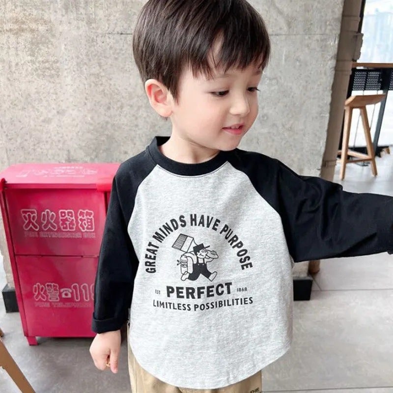 Giant Soft Waxy ~ Boys' Pure Cotton Thin Raglan Long Sleeve T-Shirt 2023 Autumn New Baby Cartoon Top Base Shirt - Image 2