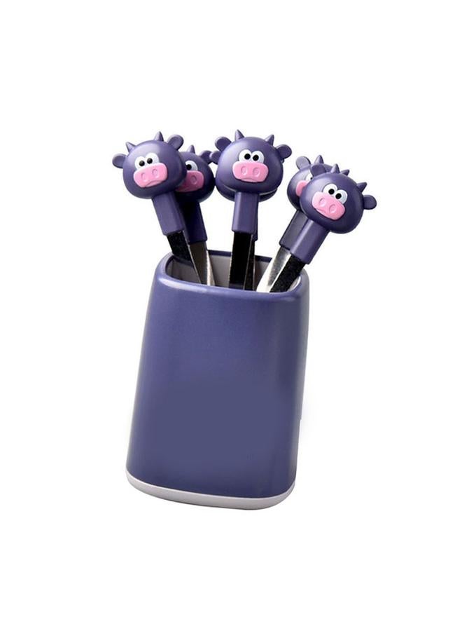xozgdovg 6PCS Fruit Fork Set for Kids Stainless Steel Cute Cartoon Calf Animal Food Picks Dessert Forks for for Bento Lunch Box Party Purple - Image 2