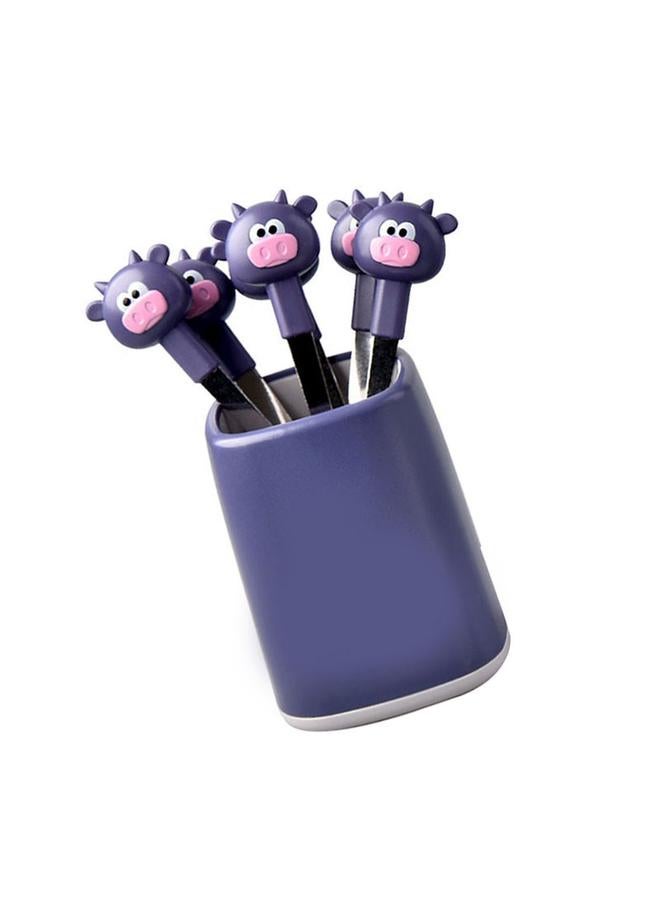 xozgdovg 6PCS Fruit Fork Set for Kids Stainless Steel Cute Cartoon Calf Animal Food Picks Dessert Forks for for Bento Lunch Box Party Purple - Image 3