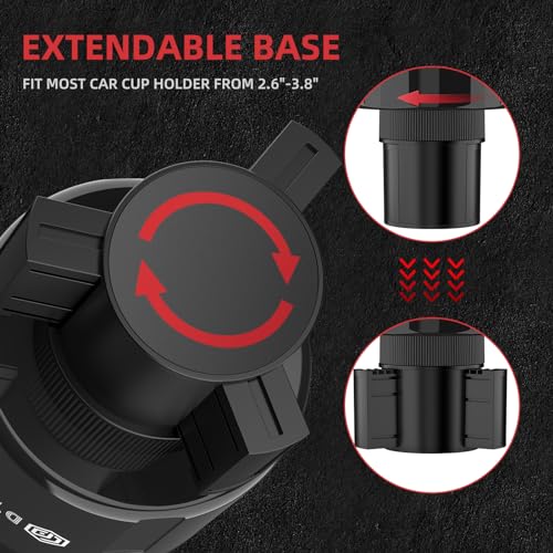 DYLEN Car Cup Holder Expander, Cup Holder Extender Adapter for Car with Expandable Insert, Compatible with Yeti 20/26/30oz, Hydroflask 32/40oz, Large Water Bottles in 3.0"-4.1" - Image 4