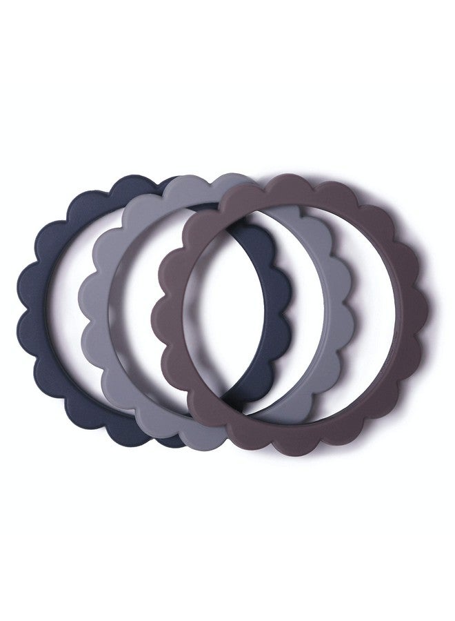 mushie mushie Flower Teether Bracelet | 3-Pack (Steel/Dove Gray/Stone) - Image 1