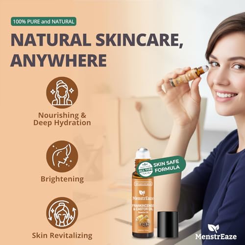MenstrEaze Castor Oil Roll On and Frankincense Essential Oil for Face High Potency Eye Roller for Skin 100 Pure Natural Moisturizer for Fine Lines Dark Circles 10ml Roller - Image 5
