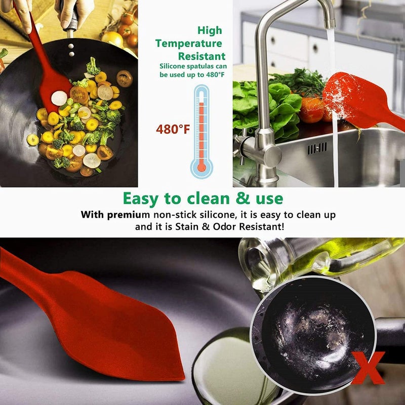 MOBDESK Food Grade Silicone Rubber Spatula Set for Baking Cooking and Mixing High Heat Resistant Non Stick Cookware Stainless Steel Core Dishwasher Safe BPAFree Baking BPA Free Seamless Design 6 pcs - Image 3
