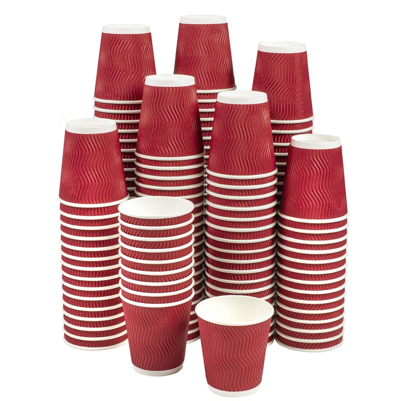 NYHI Set of 150 Ripple Insulated Red Paper Cups CoffeeTea Hot Cups Recyclable 3 Layer Rippled Wall For Better Insulation Perfect for Cappuccino Hot Cocoa or Iced Drinks 8 ounce