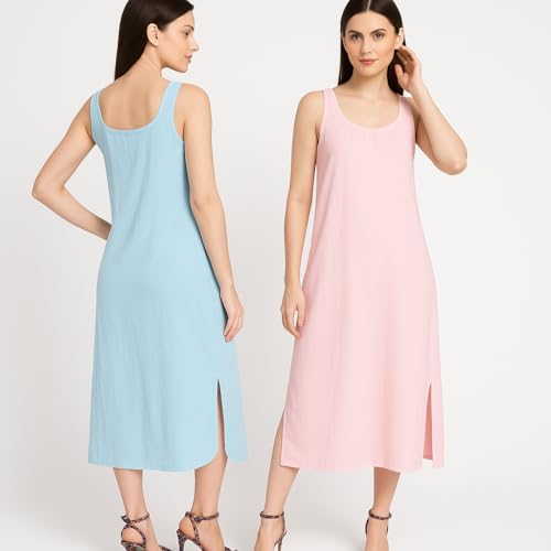 Garmend Women's Hosiery Cotton Full Length Camisole Long Inner Wear Slip-Kurti Petticoat Nighty Pack of 2 Pc (in, Alpha, XL, Regular, Light Pink Light Blue) - Image 2