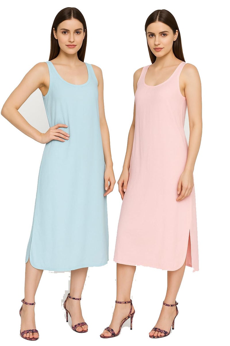 Garmend Women's Hosiery Cotton Full Length Camisole Long Inner Wear Slip-Kurti Petticoat Nighty Pack of 2 Pc (in, Alpha, XL, Regular, Light Pink Light Blue) - Image 5