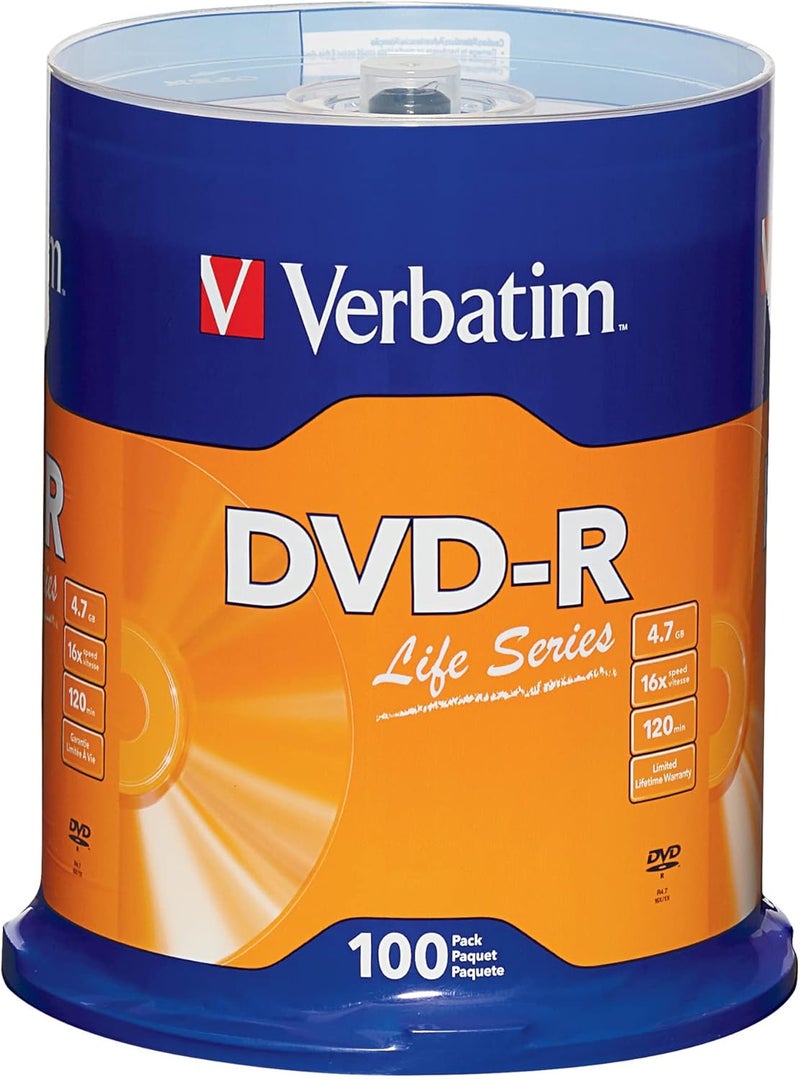 VERBATIM ® Life Series DVD-R Disc Spindle, Pack of 100 - Image 1