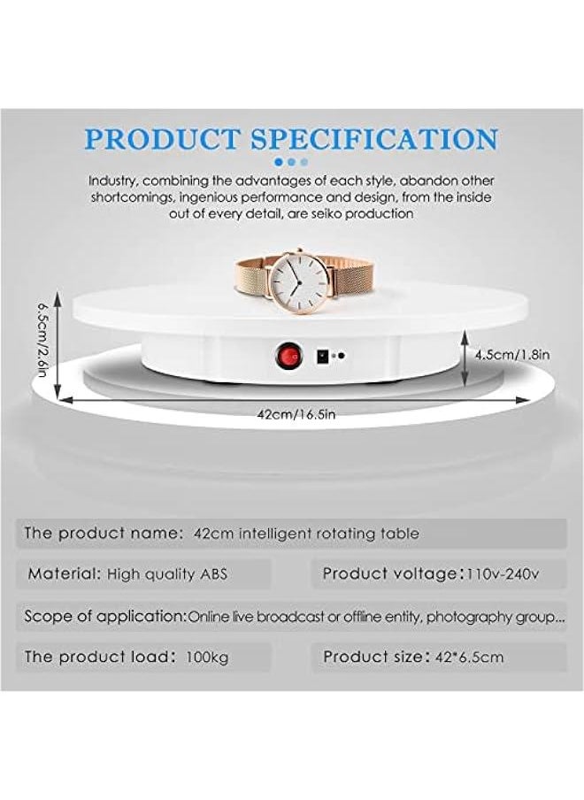 Generic - Motorized Rotating Display Stand, 16.5inch / 330Lbs Load,360 Degree Electric Rotating Turntable for Photography Products Display，Live Video Show,Remote Control Angle，Direction (White) - Image 1