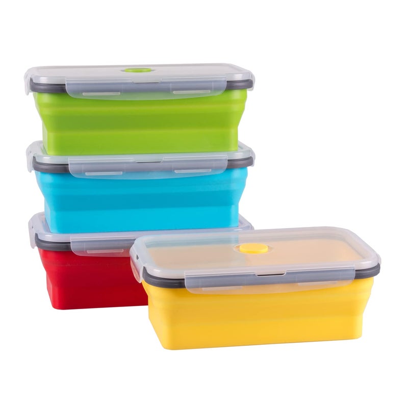 Collapsible Food Storage Containers with Airtight Lid 405 oz Large Kitchen Stacking Silicone Collapsible Meal Prep Container Set for Leftover Microwave Freezer Dishwasher Safe 4 Colors Set of 4