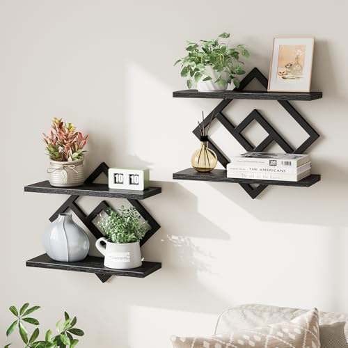 ELYKEN Floating Shelves for Wall, Set of 2 Hanging Shelves, 2-Tier Wall Mounted Storage Shelves for Books & Decor, Perfect for Living Room, Bedroom, Kitchen, Home Office, Study, Black - Image 1